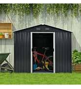 Outsunny Metal Garden Storage Shed, Tool Storage House with Double Sliding Doors and Lightsky Pan...