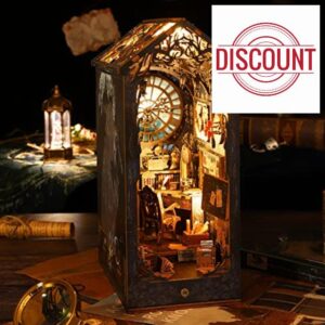 DIY Book Nook Dollhouse Kit 3D Wooden Puzzle Bookshelf Insert Decor with LED Light DIY Miniature Dollhouse Model Kit Creative Educational Bookshelf Insert Bookend Building Kits for Kids Adults