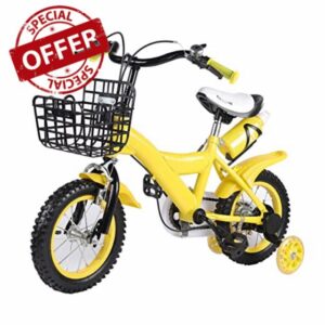 innytund Kids Bicycle 12 Inch Kids Bicycle Girls Boys Bicycle Yellow Universal Kids Bike with Support Wheels and Water Bottle Beginner Bike Kid's for Girls and Boys 3-8 years and more
