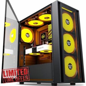 AMANSON PC Case- Pre-Install 6 PWM Fans,ATX Mid Tower Gaming Case,Mesh Computer Case with Opening Tempered Glass Side Panel
