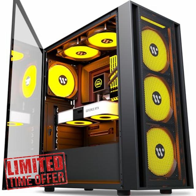 AMANSON PC Case- Pre-Install 6 PWM Fans,ATX Mid Tower Gaming Case,Mesh Computer Case with Opening Tempered Glass Side Panel