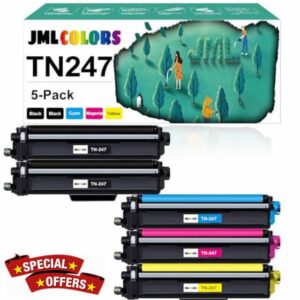JMLCOLORS TN247 TN-247 Toner Compatible for Brother TN243CMYK TN-243CMYK Toner Value Pack for DCP-L3550CDW DCP-L3510CDW HL-L3210CW HL-L3230CDW HL-L3270CDW MFC-L3710CW MFC-L3750CDW MFC-L3770CDW(5-Pack)