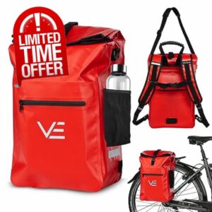 VELOJA Bike Bag with Backpack Function - Waterproof - Waterproof - 3 in 1 Bicycle Bag for Pannier Rack - Laptop Compartment - Bottle Holder - 4 Colours - Up to 30 Litres