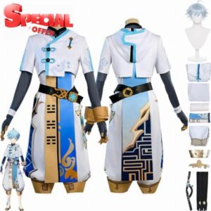 ZoikoM Genshin Impact Chongyun Cosplay Costume Outfit Toy Figures Hutao Raiden Shogun Uniform Full Set Men Boys Halloween Party Dress Up Suit with Wig