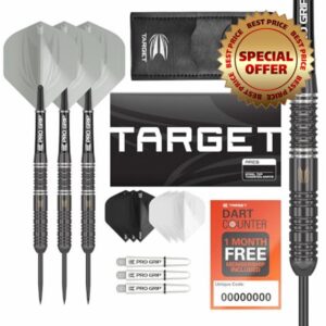 Target Darts Ares 22G/23G/24G Tungsten Steel Tip Darts Set - 6 Pro Grip Shafts - 9 Pro Ultra Flights – Dart Wallet Bundle