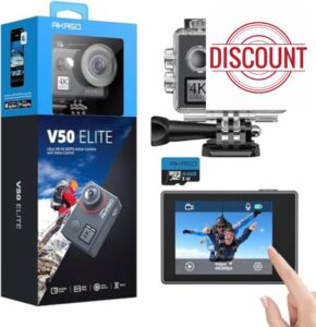 AKASO V50 Elite 4K/60fps Touch Screen WiFi Action Camera Voice Control EIS 40m Waterproof Camera Adjustable View Angle 8X Zoom Remote Control Camera with Accessories Kit + 64GB microSD Memory Card