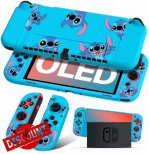Koecya for Nintendo Switch OLED Case Cute Cartoon Character Design Cases Kawaii Fun Funny Fashion Hard Slim Protective Shell Cover Dockable Joycon for Kids Boys Teens Girls for Switch 2021 Blue