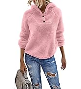 Les umes Womens Fuzzy Fleece Sweatshirts Half Zipper Fluffy Sherpa Pullover Outwear Coat Tops wit...
