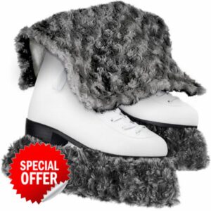 RoundFunny Ice Skate Blade Covers and Towel Absorbent Hockey or Figure Skate Soakers for Figure Skates Soft Fuzzy Skate Blades Protector for Girls Boys Adult Skating Accessory Gift (Gray