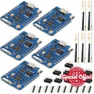 WEMOS Mini ESP8266 D1 5pcs WEMOS Pro 4MB External Antenna Connector Node + MCU Antenna Series ESP8266EX CP-2104 WiFi Development Board (Development Board + Antenna 32MBIT = 4MB)