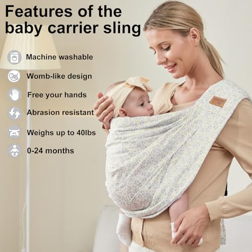 Soft Lightweight Baby Sling with Pockets & Adjustable Shoulder Strap Easy Wearing