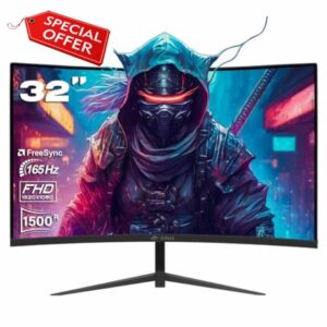 CRUA Gaming Monitor 32" Curved 165Hz QHD 1440P 1500R Computer Monitor