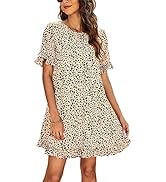 Les umes Women's Summer Short Sleeve Square Neck Midi Dress Ladies Casual Multi Wear Belted Ruffl...