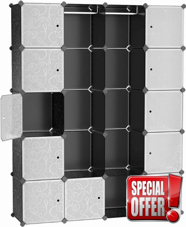 SONGMICS Wardrobe with 2 Clothes Rails 180 x 145 x 37 cm Black
