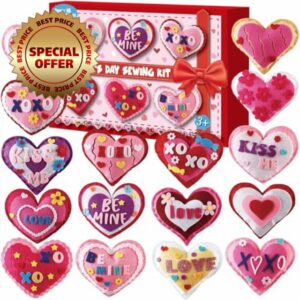 ZOIIWA Valentine's Day Felt Heart Craft Kit Valentine's Day DIY Sewing Felt Plush Valentines DIY Heart Ornament Craft Valentine's Day Sewing Set Party Favors Gift for Kids Classroom Home Activities