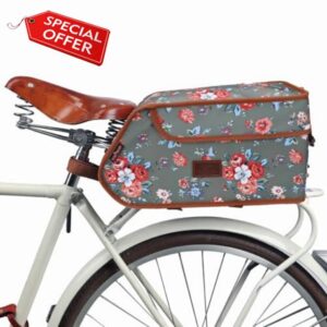 Tourbn Waterproof Canvas Bicycle Pannier Bike Rear Rack Insulated Trunk Cooler Bag Takeaway Food Delivery Case Flower Gree