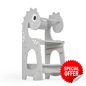 Kidoz Wooden Kitchen Stool with Adjustable Height Levels