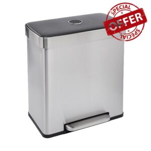 Amazon Basics Rectangular Recycling Rubbish Bin with 2 Compartments