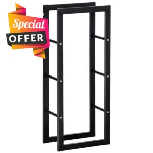 HOMCOM Metal Firewood Log Holder Tall Firewood Rack Indoor Outdoor Fireplace Wood Storage Shelf with Side Rails