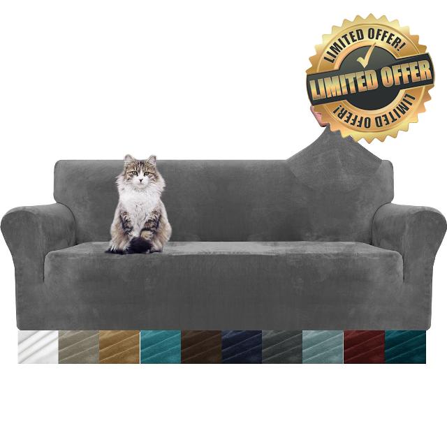 MAXIJIN Thick Velvet Sofa Covers 3 Seater Super Stretch Couch Cover for Dogs Cat Pet Friendly 1-Piece Elastic Furniture Protector Plush Sofa Slipcovers (3 Seater