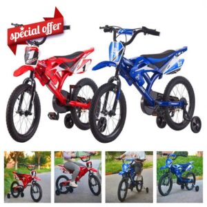 BSTSEL 12"/16" Boys&Girls Kids Bicycle Moto Bike With Removable Stabilisers Wheels For Ages 3-9 Years Old Children Bike Gif