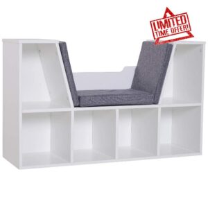 HOMCOM Bookcase Storage Shelf with Cushioned Reading Seat