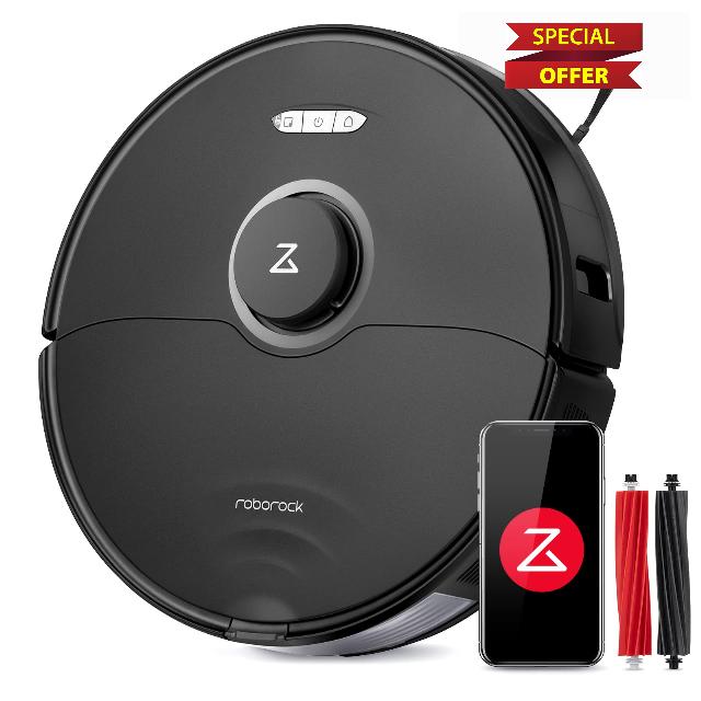Roborock S8 Robot Vacuum Cleaner with Dual Brush & 6000Pa Suction& 3D Structured Light Obstacle Avoidance Robot Vacuum Compatible with Alexa for Pet Hair(Upgrade of Roborock S7)(Black)