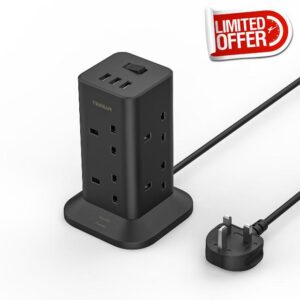 Tower Black Extension Lead with 3 USB Slots