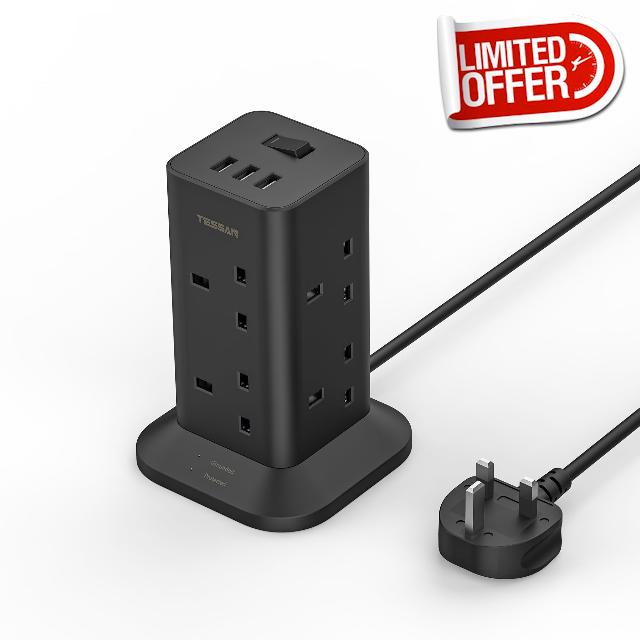 Tower Black Extension Lead with 3 USB Slots