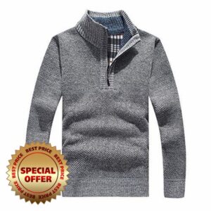 Les umes Men's Half Zip Jumper Plaid Fleece Lined Knit Turtleneck Sweater Warm Long Sleeve Stand Collar Pullove