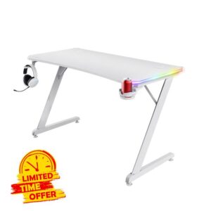 Trust Gaming GXT 709W Luminus RGB White Gaming Desk with LED Lights