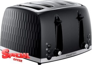 Russell Hobbs 26071 4 Slice Toaster - Contemporary Honeycomb Design with Extra Wide Slots and High Lift Feature