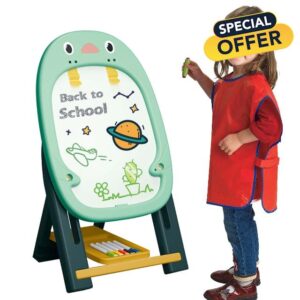 Double Sided Standing Art Easel for Kids | Double Sided Standing Art Easel with Chalk Board | Toddler Art Easel with Painting Accessories