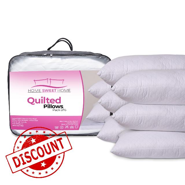 Home Sweet Home UK Luxury Diamond Pattern Quilted Pillows 6 Pack for Comfort Sleep & Support - Hypoallergenic & Machine Washable Quilted Pillows Pack Of 6 – Durable & Stylish
