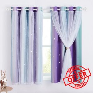 NICETOWN Star Blackout Curtains with Nets - Decorative Cut Our Star Panels with Eyelets for Room Darken Nursery Window Panels for Kids' Room/Bedroom