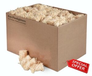 Eco Natural Wood Wool Firelighters - Box of 300 High Performance Odorless Natural Firelighters Approx 4kg Fire Lighters for Wood Burners
