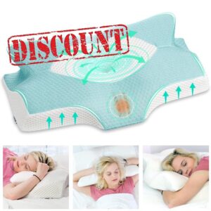 Elviros Cervical Contour Memory Foam Pillow for Neck Pain Orthopedic Neck Pillow for Shoulder Pain Ergonomic Head Neck Support Pillow for Side/Back/Stomach Sleepers with Removable Cove