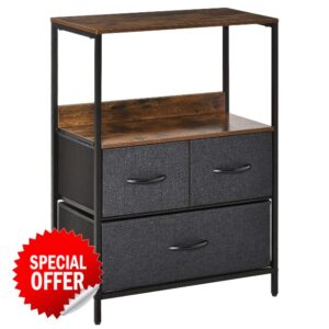 HOMCOM 3 Drawer Storage Chest Unit Home Cabinet w/Shelves Home Living Room Bedroom Entryway Living Furniture