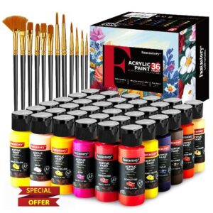 Fantastory Acrylic Paint Set 36 Colors(2oz /60ml) with 12 Brushes