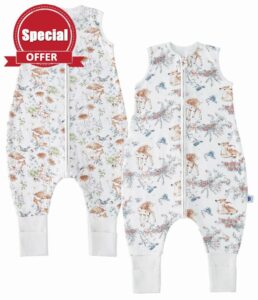 Chilsuessy 2pcs Baby Sleeping Bag with Feet 1.5 TOG Baby Sleep Sack with Legs 100% Cotton Toddler Wearable Blanket Walker Sleep Sack Kids