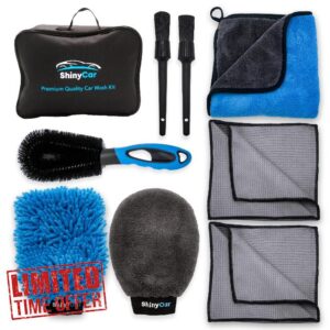 ShinyCar® UK: Premium 8Pcs Car Wash Tool Cleaning Kit With Bag: Microfibre Valet Washing Mitts