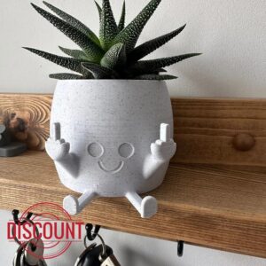 Smiling Plant Pot with Middle Fingers Up