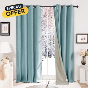 Deconovo Full Blackout Curtains Faux Linen Eyelet Energy Saving Thermal Curtains Noise Reduction Curtains for Living Room Stone Blue W52 x L84 Inch One Pai