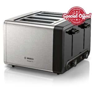Bosch DesignLine Plus TAT4P440GB 4 Slot Stainless Steel Toaster with variable controls - Stainless Steel