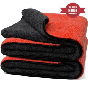 Towelogy CX04 XL Microfibre Car Drying Towel Extra Large 90x60cm - Designed to Dry Vehicles Faster for Cars SUVs RVs and Trucks (Red/Black