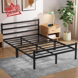 Yornoli King Size Bed Frame with Headboard 5ft Black Metal Double Bed Frame with Storage Heavy Duty Non-Slip with Steel Slats No Box Spring Needed