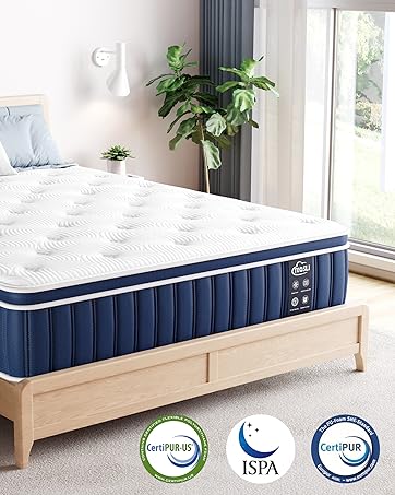 TeQsli 5FT, 10.6 Inch Memory Foam Sprung Hybrid Skin-Friendly Fabric, 7-Zone Medium Firm Orthoped...