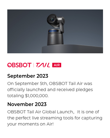 OBSBOT Tiny 2 AI-Powered PTZ 4K Webcam 1/1.5