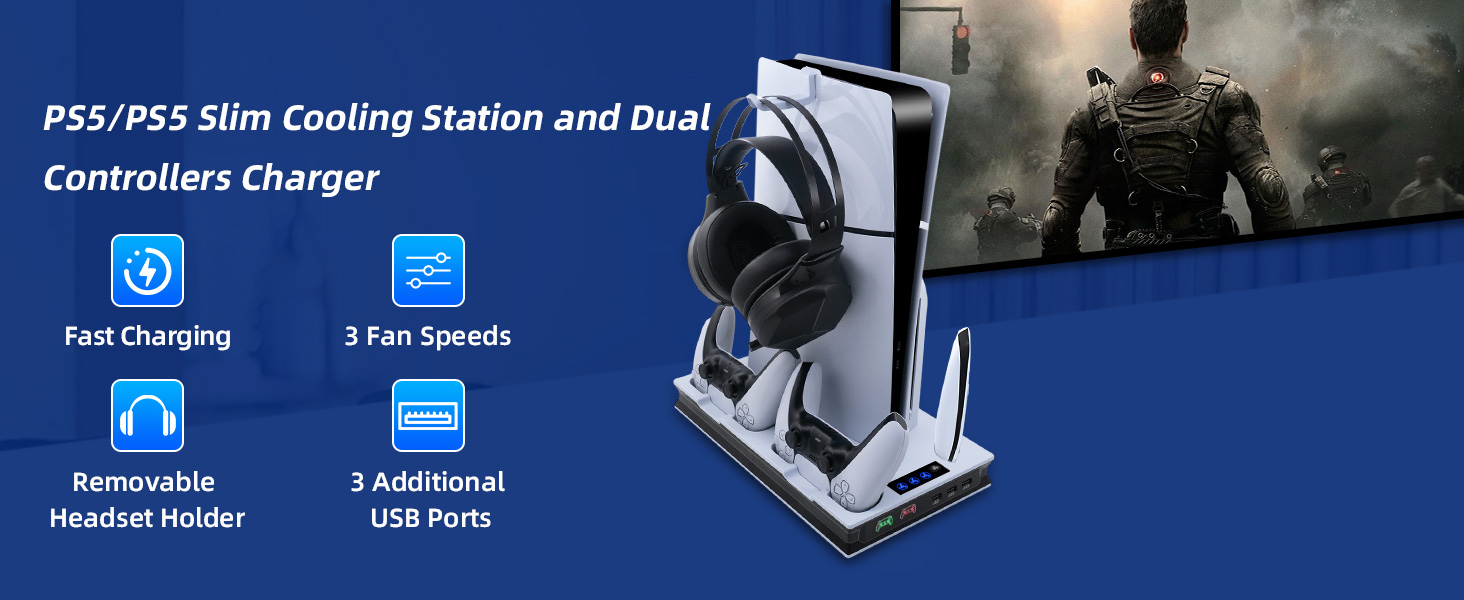 Cooling Charger Stand for New PS5 Slim