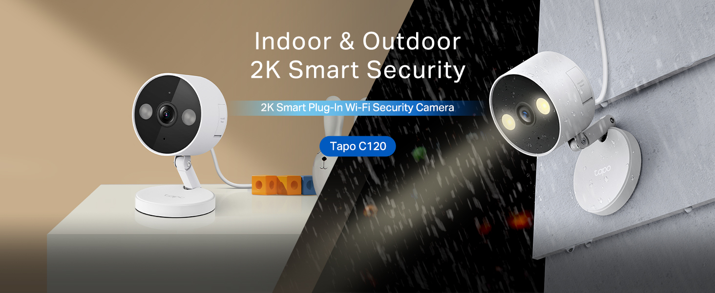 Tapo Indoor/Outdoor Wi-Fi Home Security Camera, 2K Colour Night Vision,Smart AI Detection